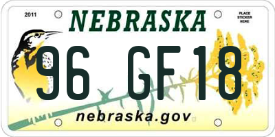 NE license plate 96GF18