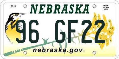 NE license plate 96GF22
