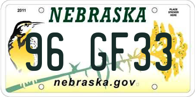 NE license plate 96GF33