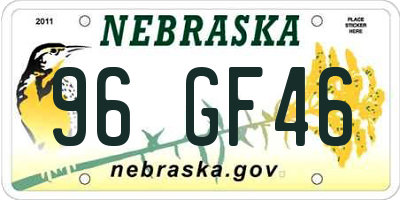 NE license plate 96GF46