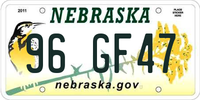 NE license plate 96GF47