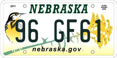 NE license plate 96GF61