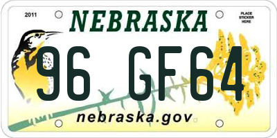 NE license plate 96GF64