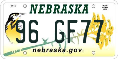NE license plate 96GF77