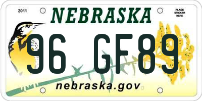NE license plate 96GF89