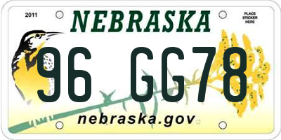 NE license plate 96GG78