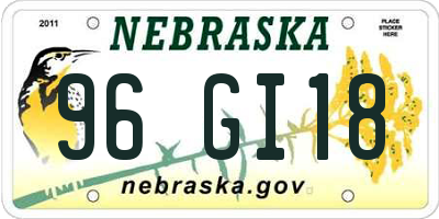 NE license plate 96GI18