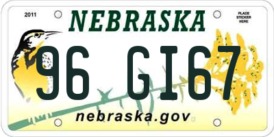 NE license plate 96GI67