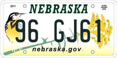 NE license plate 96GJ61