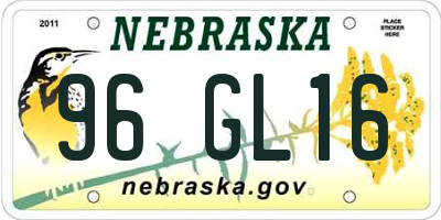 NE license plate 96GL16
