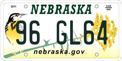 NE license plate 96GL64