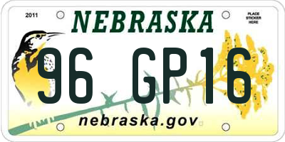 NE license plate 96GP16