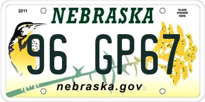 NE license plate 96GP67