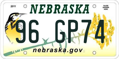 NE license plate 96GP74