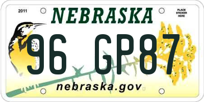 NE license plate 96GP87