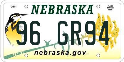 NE license plate 96GR94