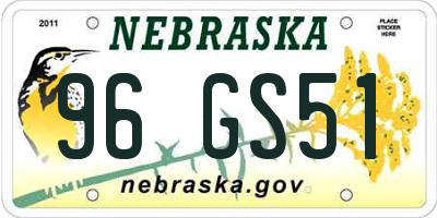 NE license plate 96GS51