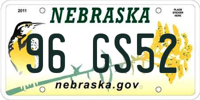 NE license plate 96GS52