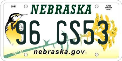 NE license plate 96GS53