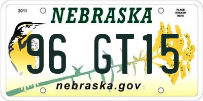 NE license plate 96GT15