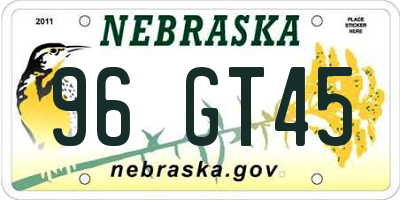 NE license plate 96GT45