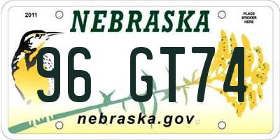 NE license plate 96GT74