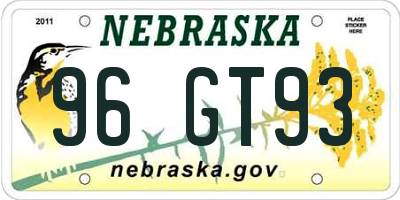 NE license plate 96GT93