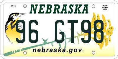 NE license plate 96GT98