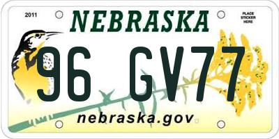 NE license plate 96GV77