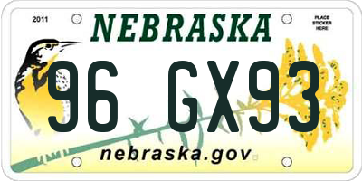 NE license plate 96GX93