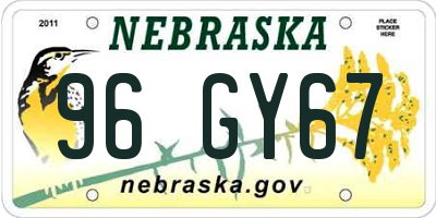 NE license plate 96GY67