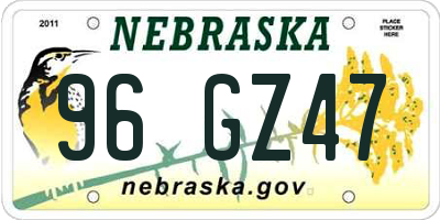 NE license plate 96GZ47