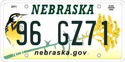 NE license plate 96GZ71