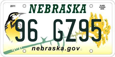 NE license plate 96GZ95
