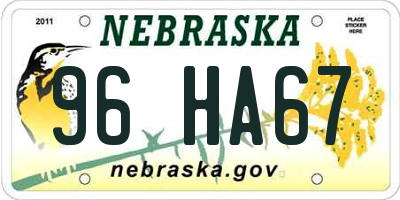 NE license plate 96HA67