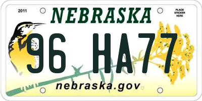 NE license plate 96HA77
