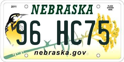 NE license plate 96HC75