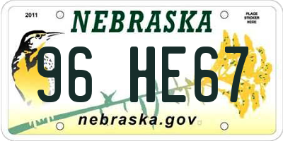 NE license plate 96HE67
