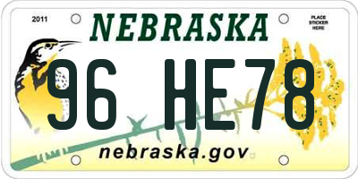 NE license plate 96HE78