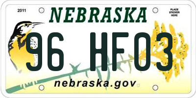 NE license plate 96HF03