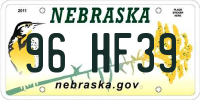 NE license plate 96HF39