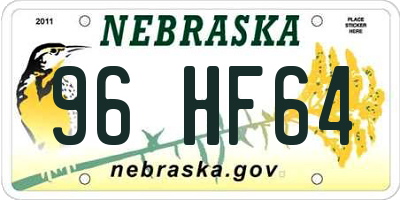 NE license plate 96HF64