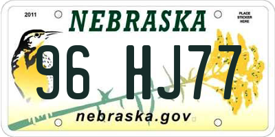 NE license plate 96HJ77