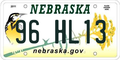 NE license plate 96HL13