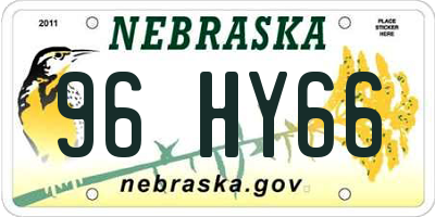 NE license plate 96HY66