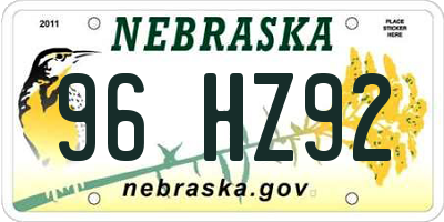 NE license plate 96HZ92