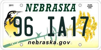 NE license plate 96IA17