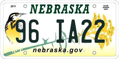 NE license plate 96IA22