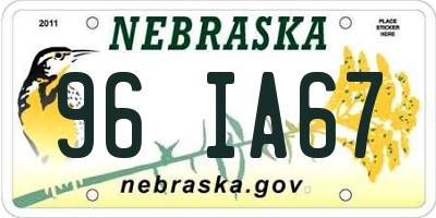 NE license plate 96IA67