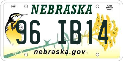 NE license plate 96IB14